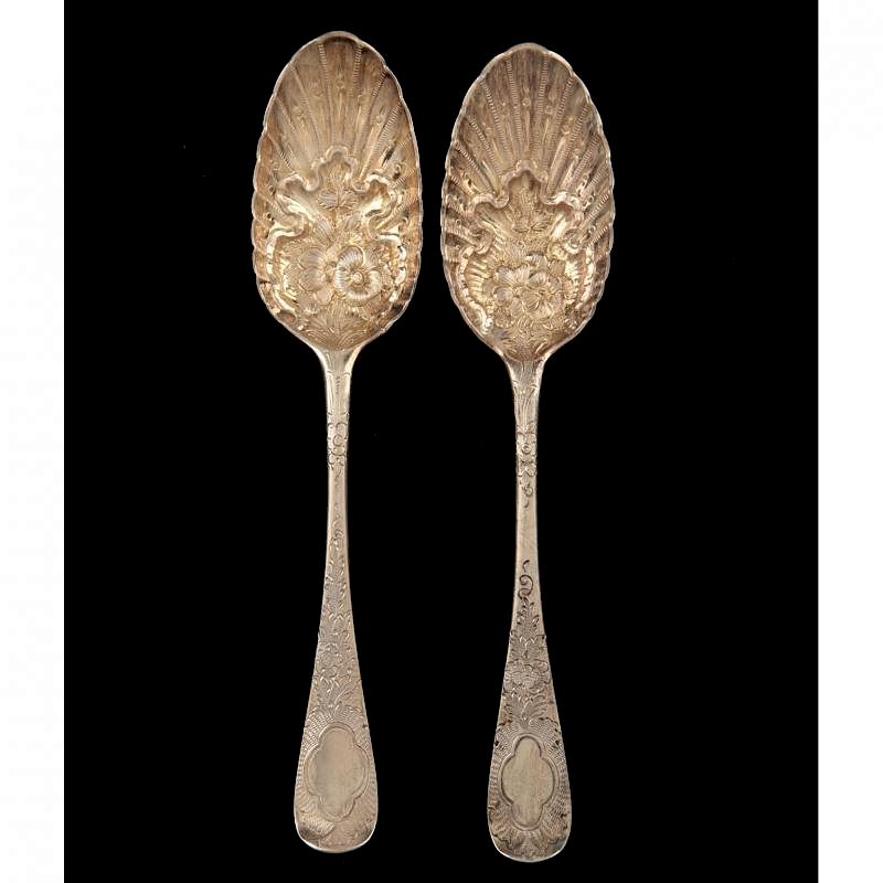 Appraisal: Pair of Georgian Silver-Gilt Berry Spoons each with partially rubbed