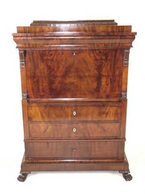 Appraisal: A Biedermeier mahogany secretaire circa the stepped cornice with leaf