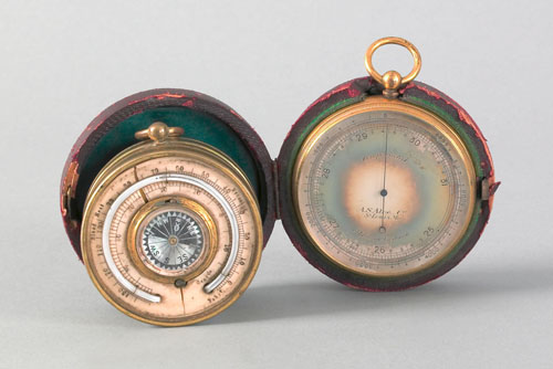 Appraisal: Brass and ivory pocket compass thermometer and barometer by J