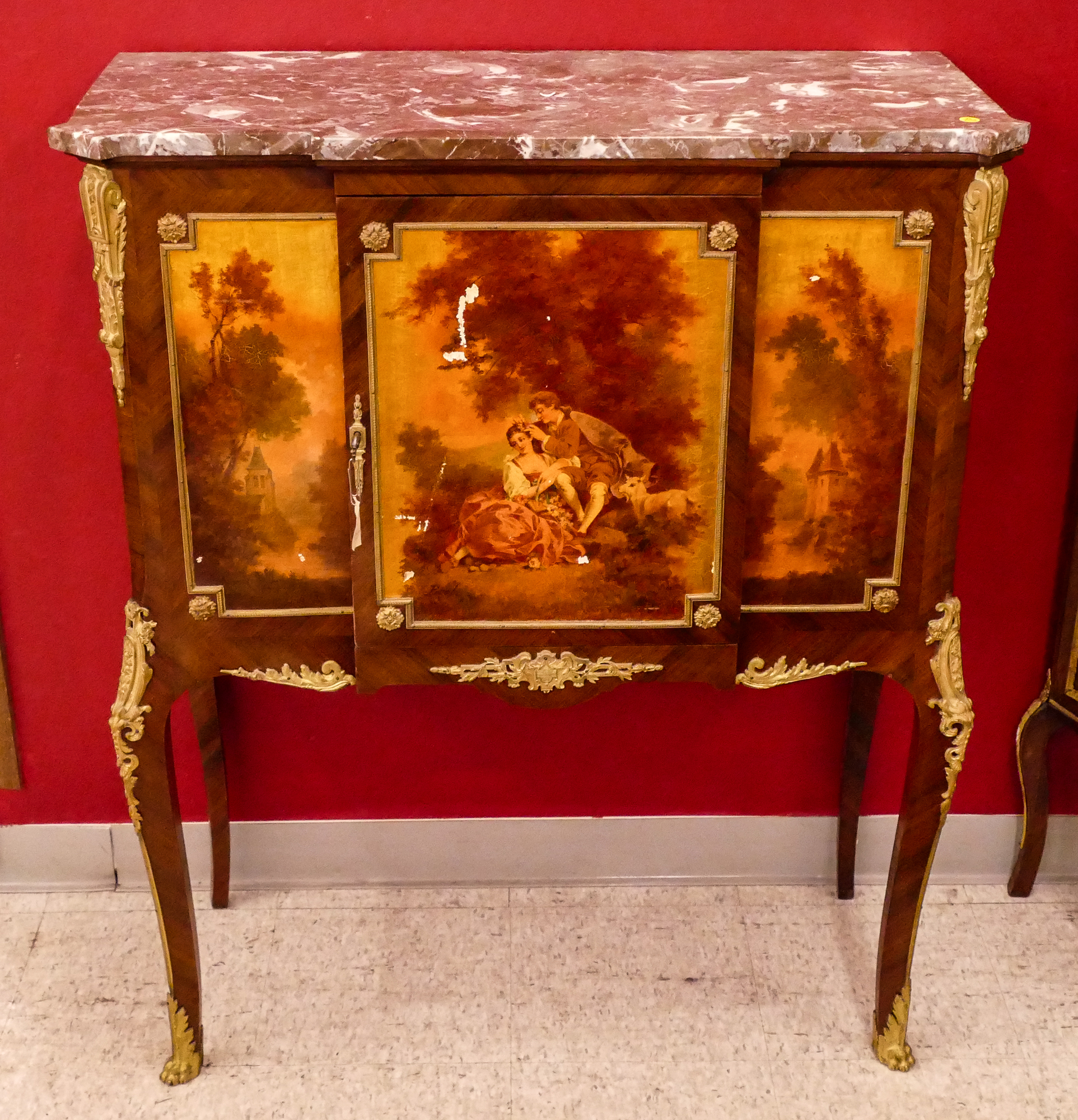 Appraisal: French Vernis Martin Marble Top Console Cabinet- x x ''-