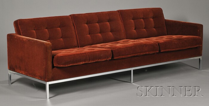 Appraisal: Florence Knoll Sofa Upholstery and chromed metal Knoll International Tuxedo