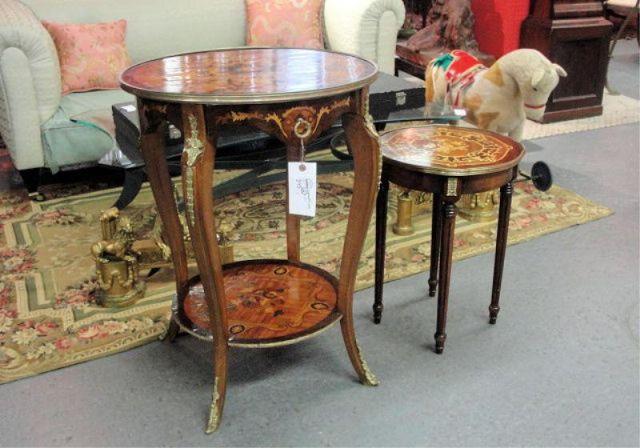 Appraisal: Two Gilt Metal Mounted and Inlaid Tables a drawer center