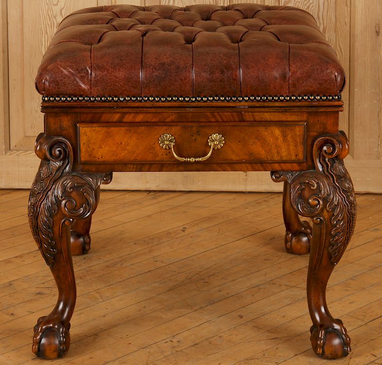 Appraisal: CARVED MAHOGANY BENCH BY MAITLAND SMITH A Chippendale style carved