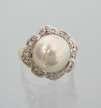 Appraisal: A Ladies' Mabe Pearl and Diamond Ring k yellow gold