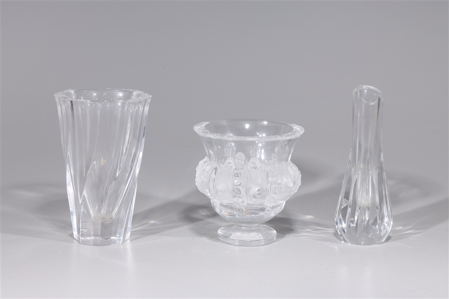 Appraisal: Lot of three small glass vases including one Lalique France