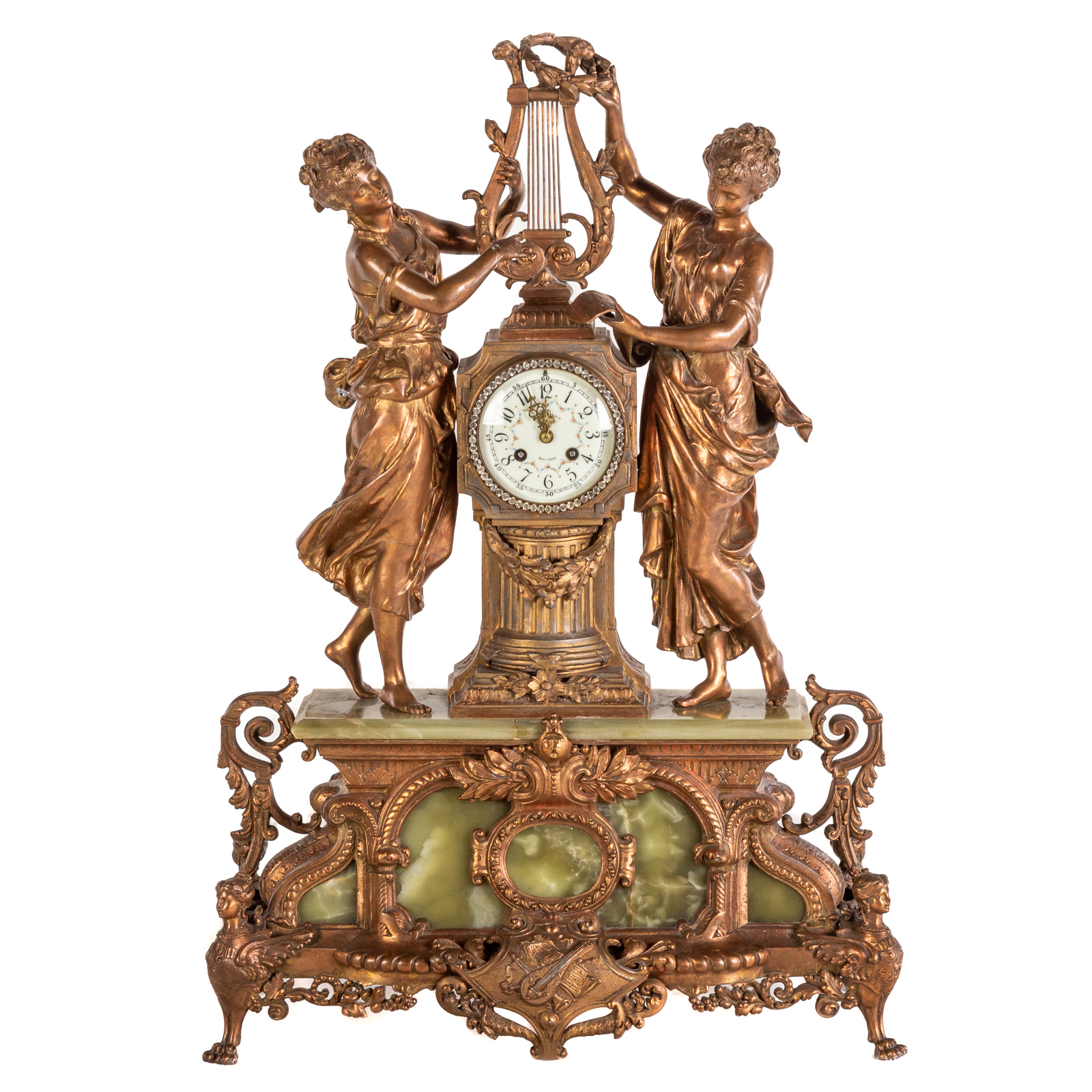 Appraisal: LOUIS XVI STYLE FIGURAL MANTEL CLOCK Onyx case with two