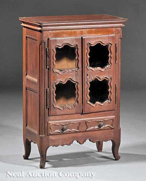 Appraisal: An Antique Louis XV-Style Carved Walnut Collector's Cabinet th c