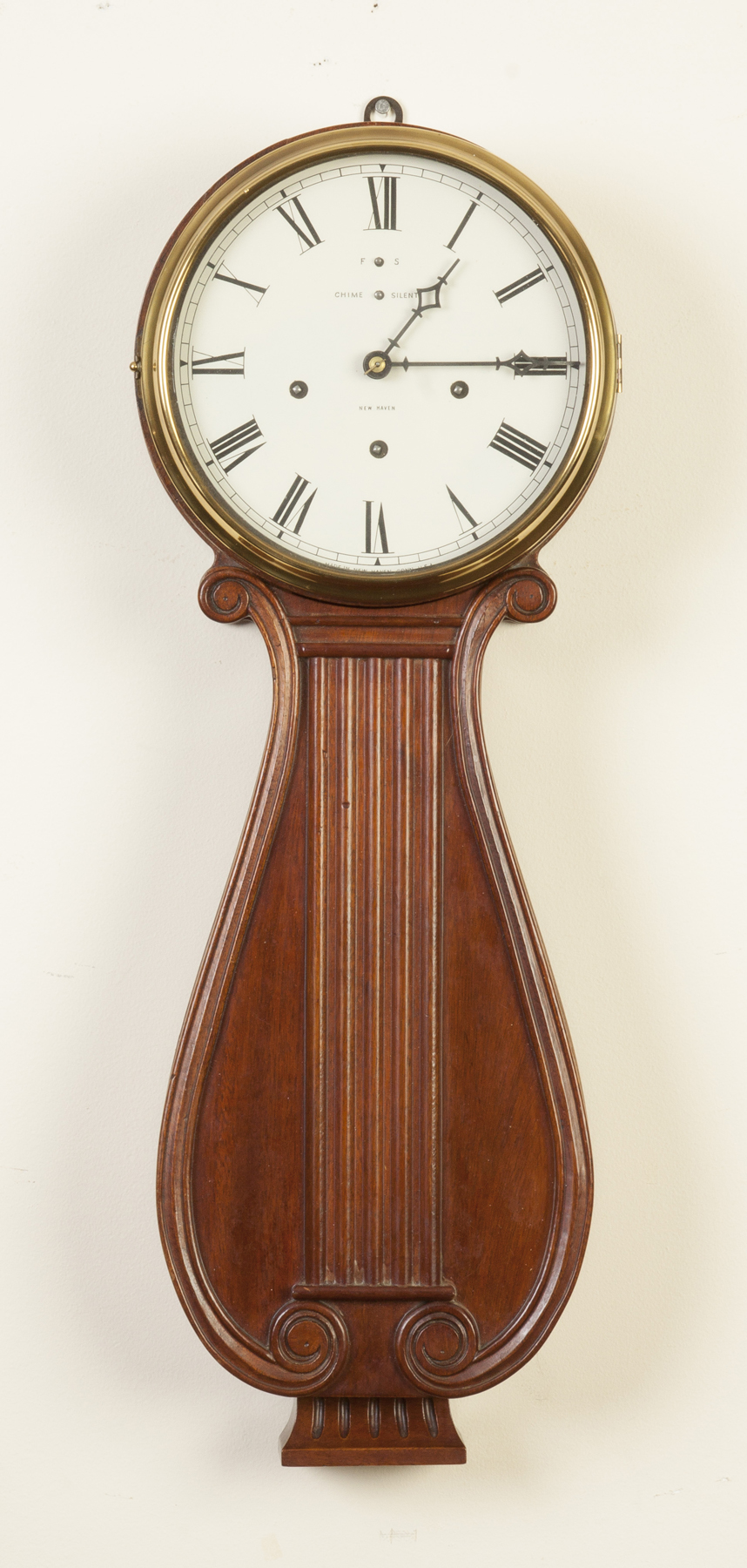 Appraisal: New Haven Lyre Clock Mahogany case lyre design Original signed