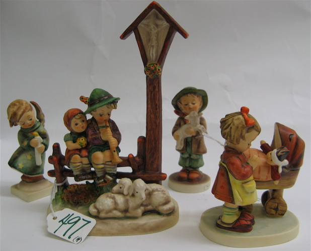 Appraisal: FOUR GERMAN HUMMEL FIGURES all TM- Wayside Devotion HUM II