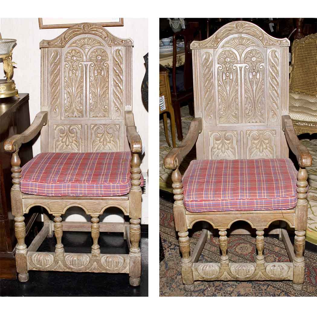 Appraisal: Pair of Jacobean Style Oak Armchairs