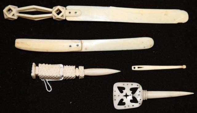 Appraisal: FIVE TH C SCRIMSHAW ITEMS TO INCLUDE A LETTEROPENER LONG