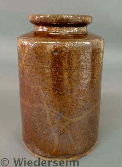 Appraisal: Glazed redware canister th c h