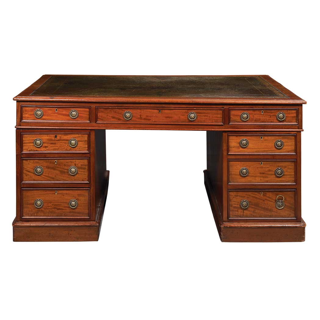 Appraisal: George III Style Mahogany Pedestal Desk th Century The rectangular