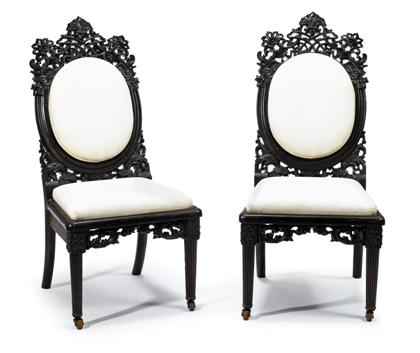 Appraisal: Pair of Anglo-Chinese zitan chairs th century Of foliate and