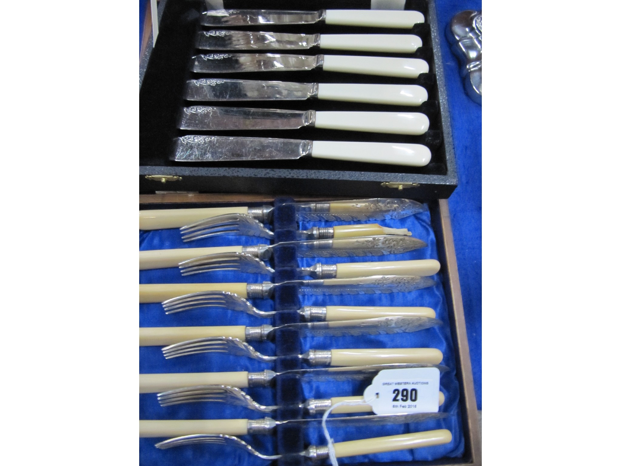 Appraisal: A lot comprising two cased twelve piece fish cutlery sets