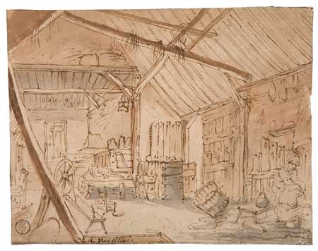 Appraisal: ADRIAEN VAN OSTADE Dutch - Interior of a Barn Pen