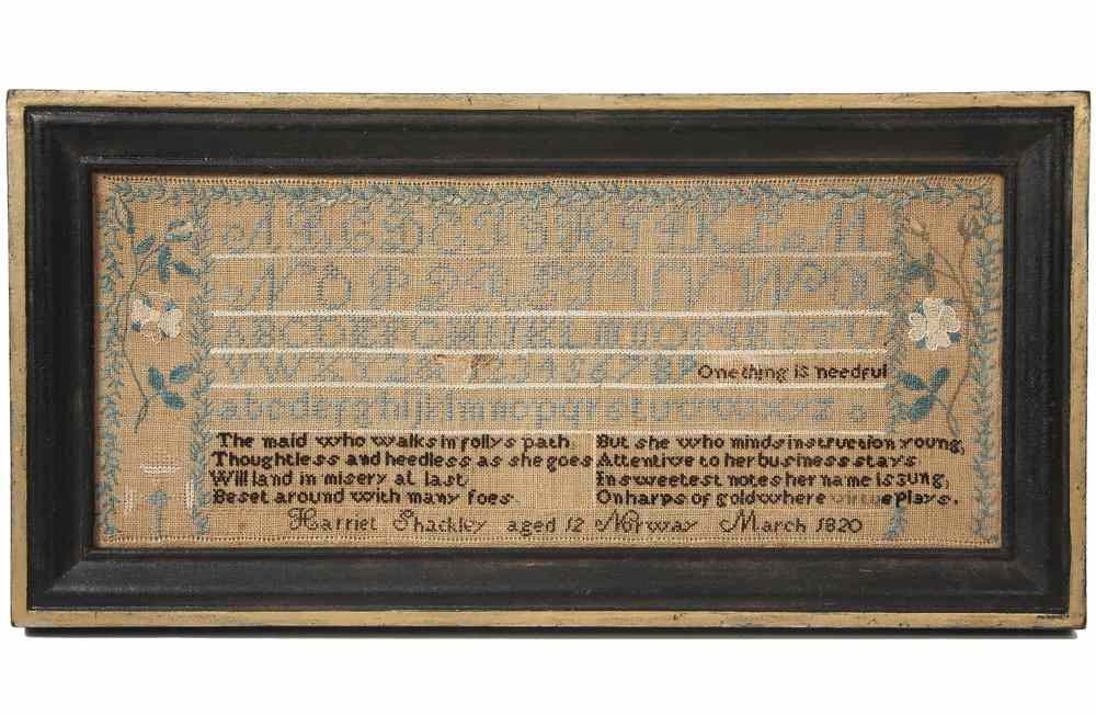 Appraisal: EARLY MAINE SAMPLER - Alphabet and Poem Sampler by Harriet