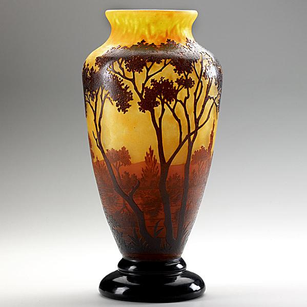 Appraisal: DAUMCameo glass vase acid etched with autumnal landscapeDaum Nancy France