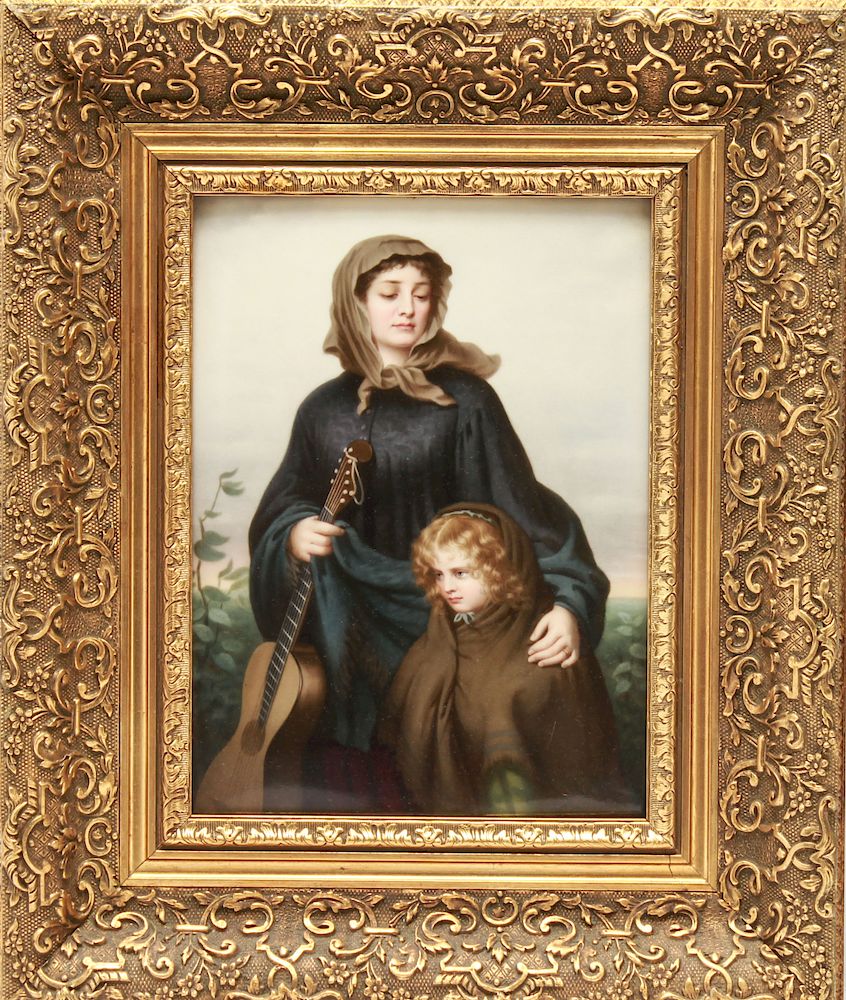 Appraisal: KPM Mother Child Porcelain Plaque KPM hand-painted porcelain plaque depicting