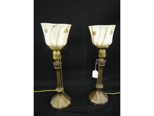 Appraisal: Pair of Art Glass Lamps with Bronzed bases attributed to