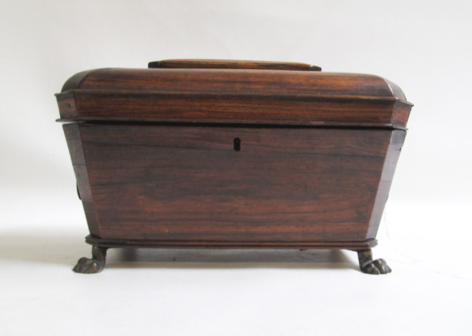 Appraisal: ENGLISH WALNUT TEA CADDY casket-form with hinged lid the interior