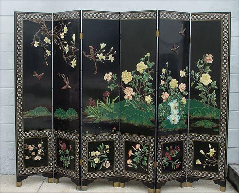 Appraisal: CHINESE PANEL INLAY CARVED STONE SCREEN Inlaid mother of pearl