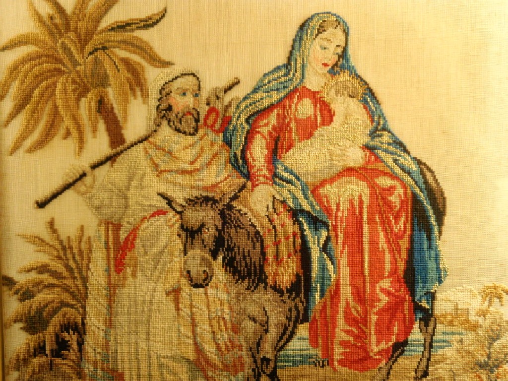 Appraisal: A Victorian wool and silk needlework picture - A Biblical