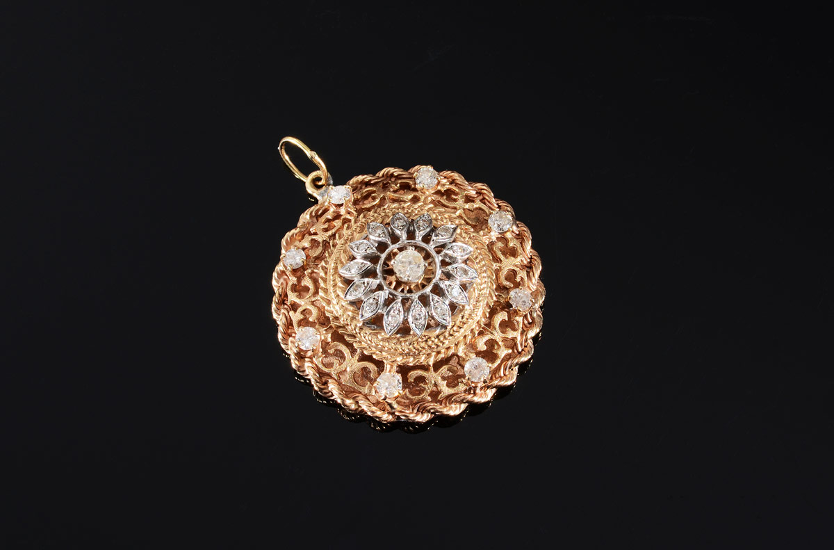 Appraisal: LOVELY AND LARGE K GOLD AND DIAMOND PENDANT K yellow