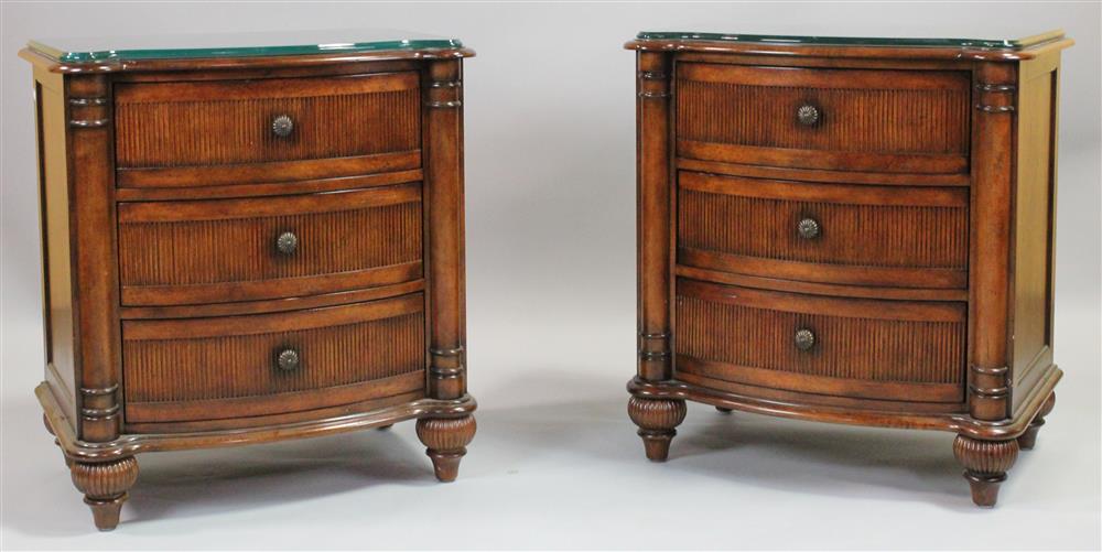 Appraisal: PAIR OF THREE DRAWER NIGHT STANDS the conforming tops above