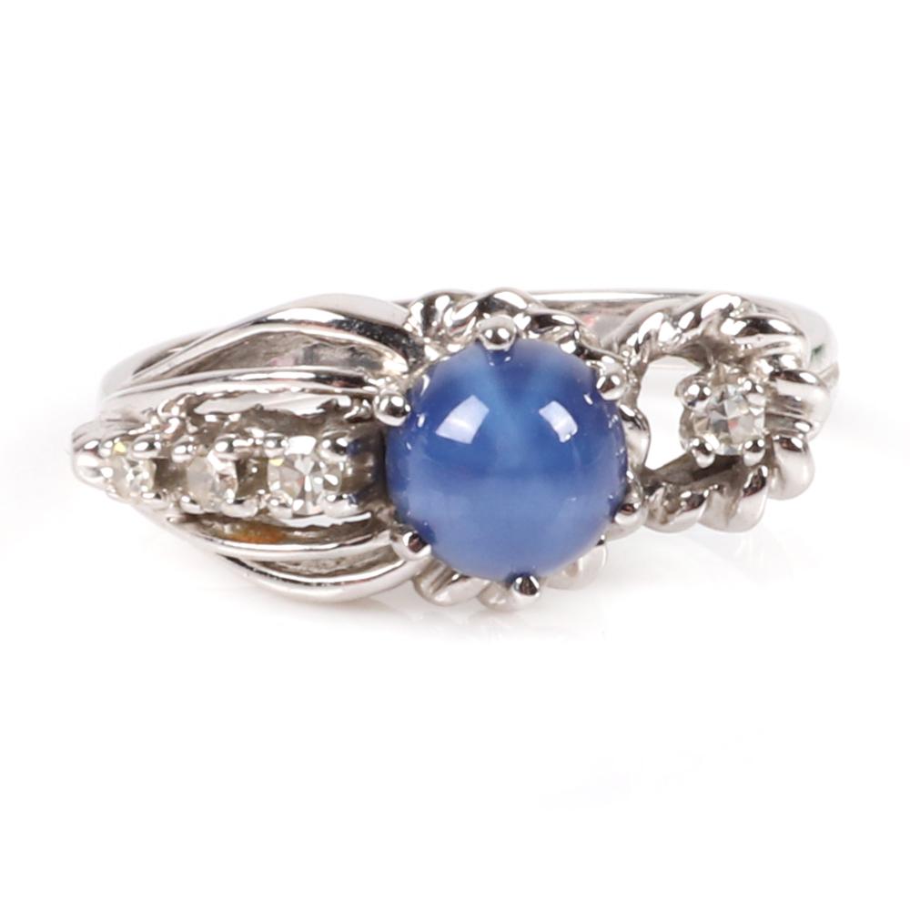 Appraisal: STAMPED K WHITE GOLD BLUE STAR SAPPHIRE CABOCHON AND DIAMOND