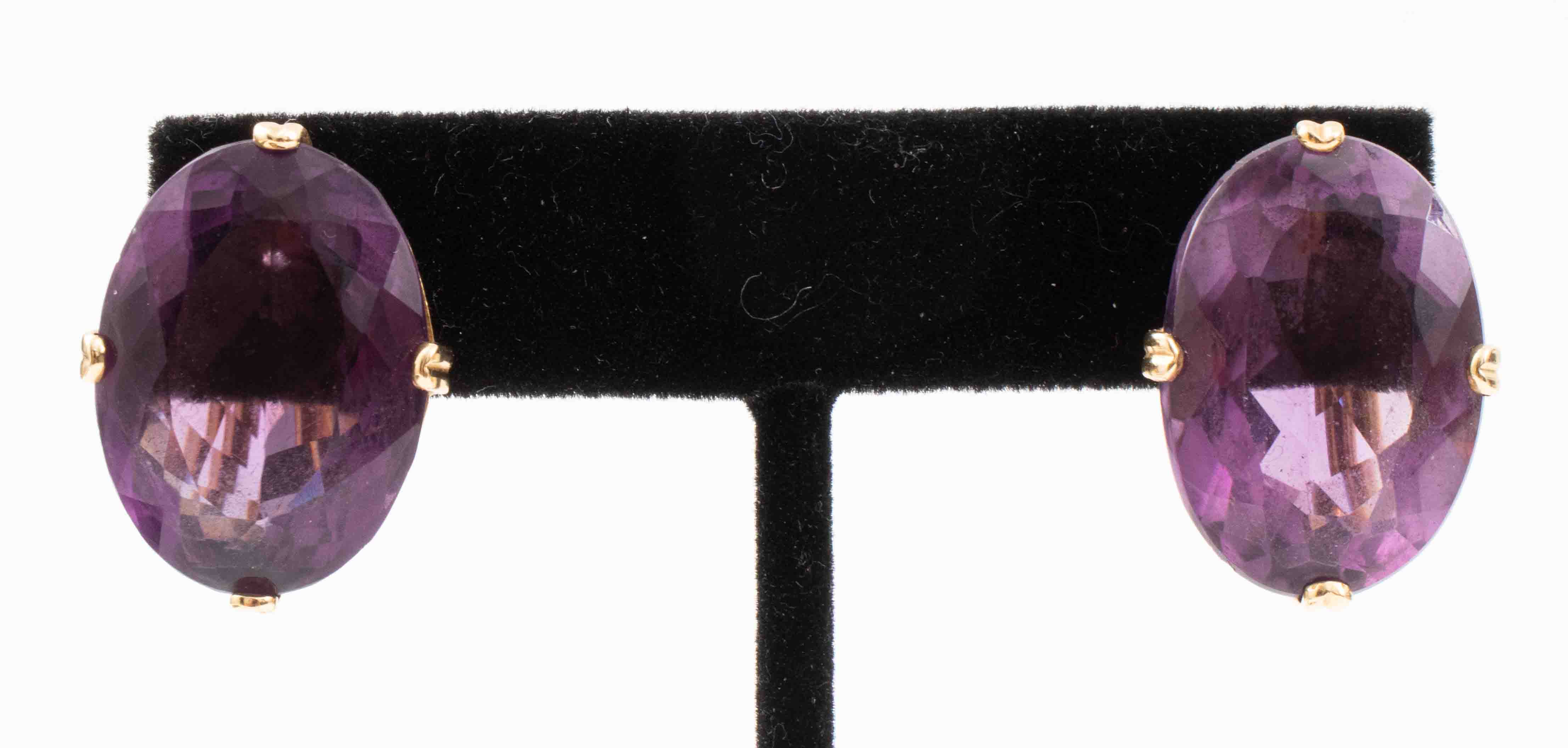 Appraisal: MID-CENTURY MODERN K GOLD AMETHYST EARRINGS Mid-Century modern K yellow