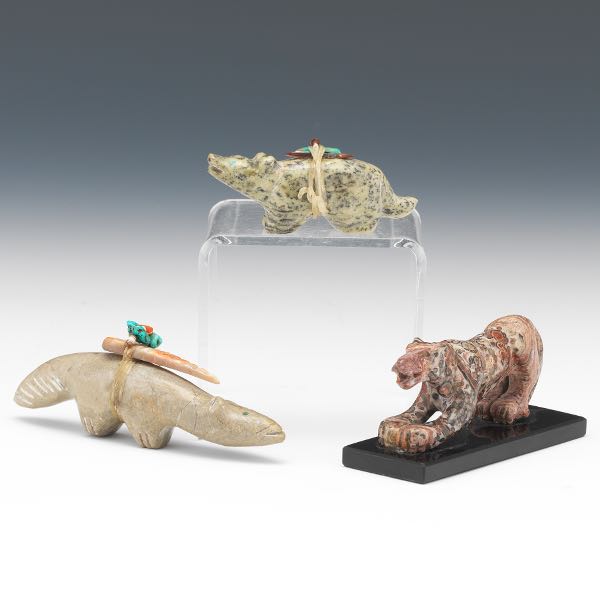 Appraisal: Native American Three Peublo Zuni Fetish Figurines Three different animals