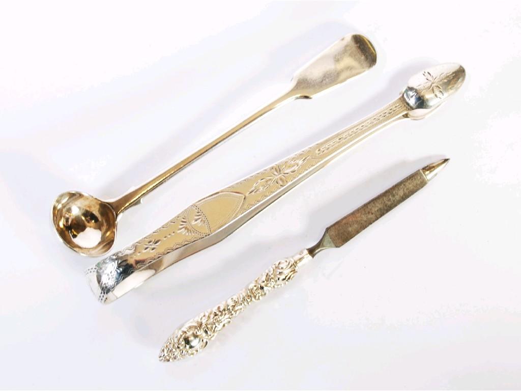 Appraisal: GEORGE III PAIR OF BRIGHT CUT SILVER SUGAR TONGS by