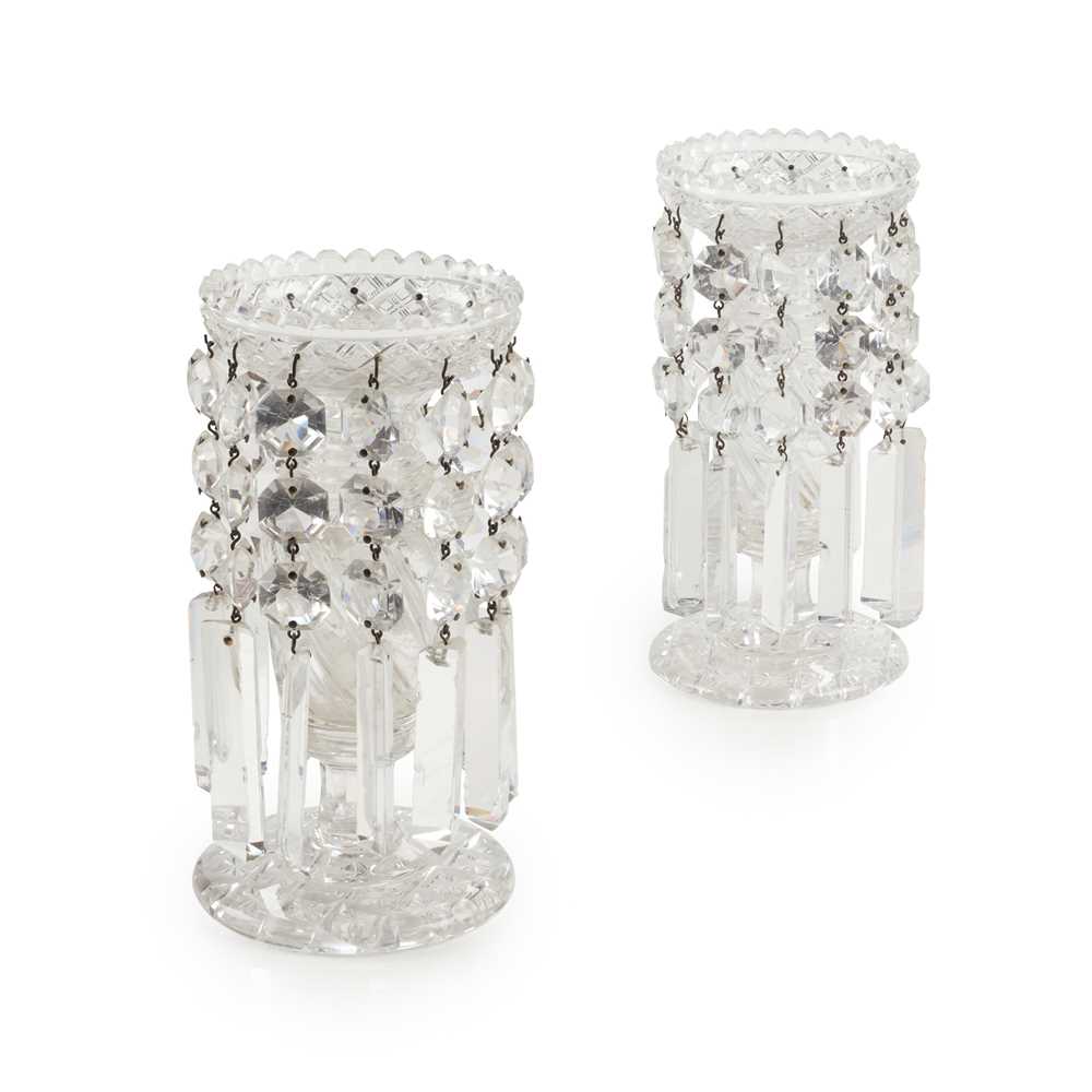 Appraisal: A PAIR OF CUT GLASS CANDLE LUSTRES TH CENTURY Hung