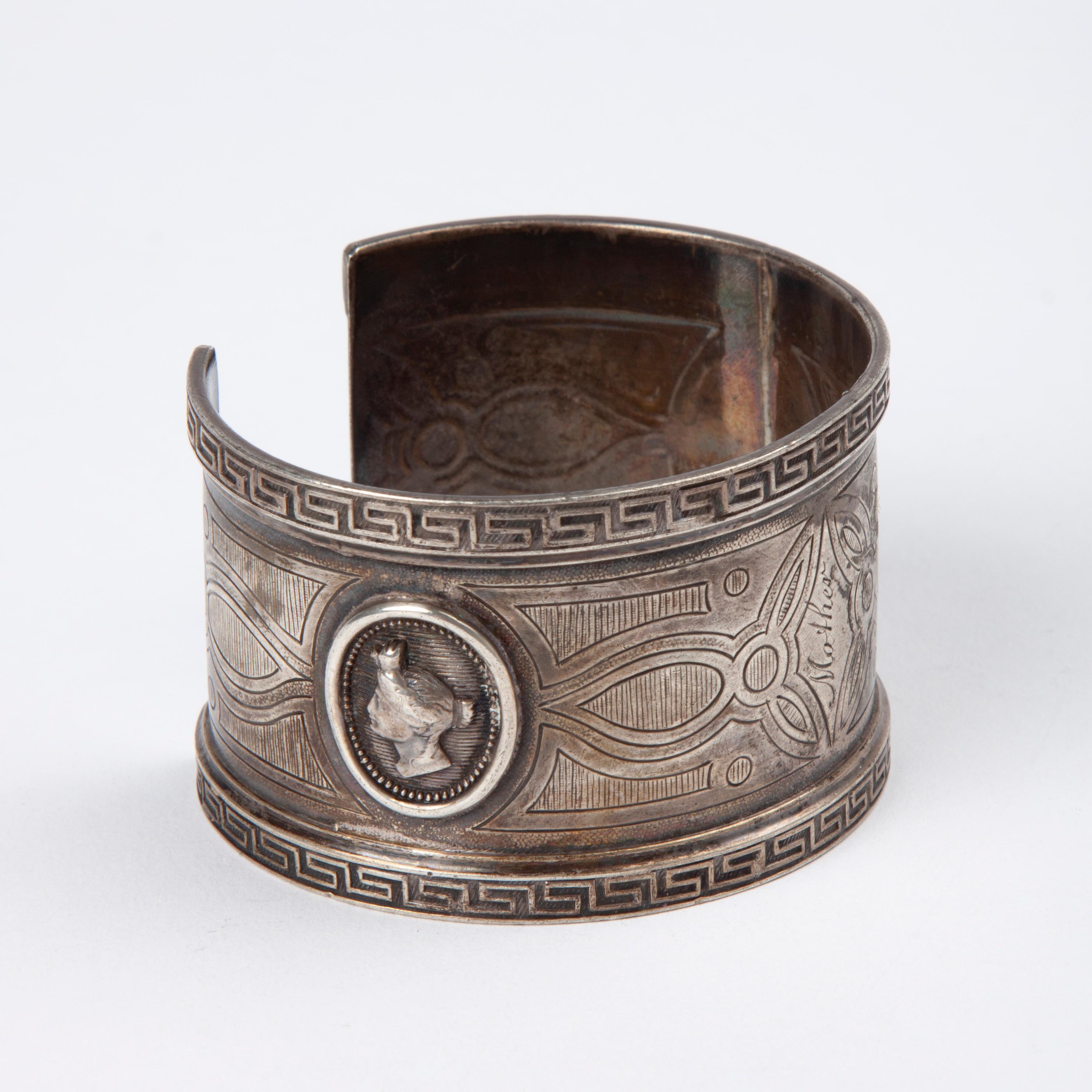 Appraisal: GREEK REVIVAL MOTHER CUFF WITH CAMEOS A Greek Revival silver