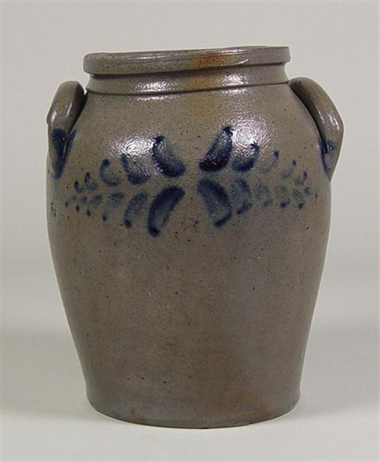 Appraisal: Ovoid American Stoneware Crock Circa - Freehand cobalt foliate decoration