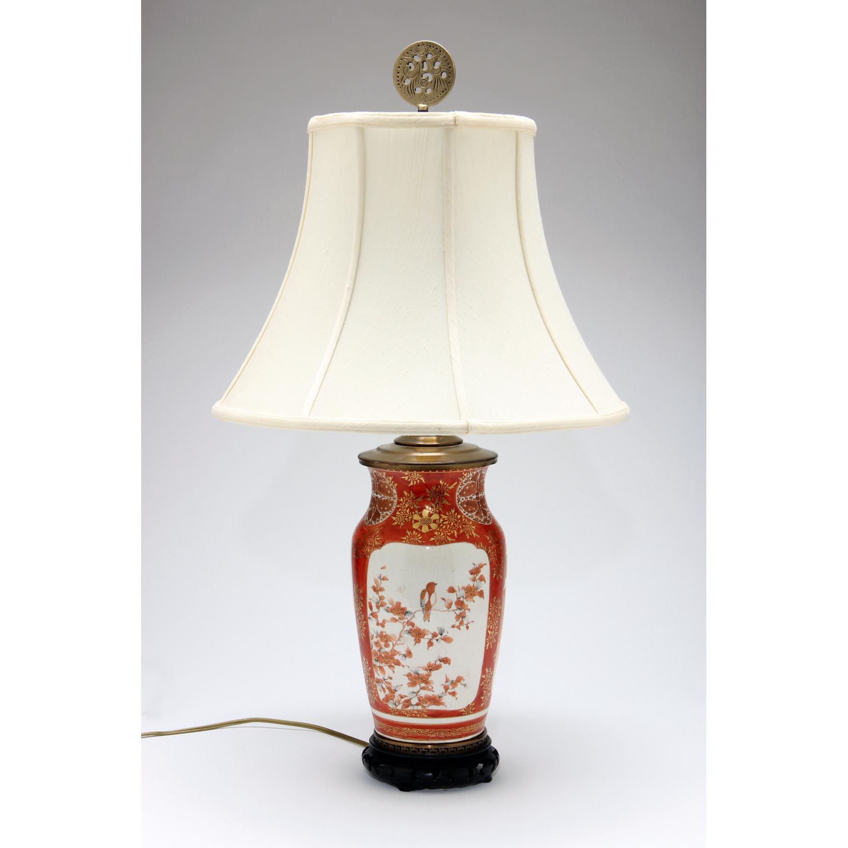 Appraisal: Japanese Kutani Porcelain Table Lamp early th century decorated with