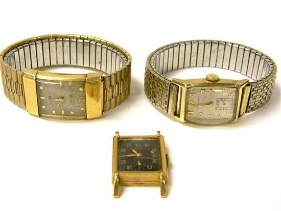 Appraisal: JEWELRY THREE MEN'S WRIST WATCHES all have K yellow gold