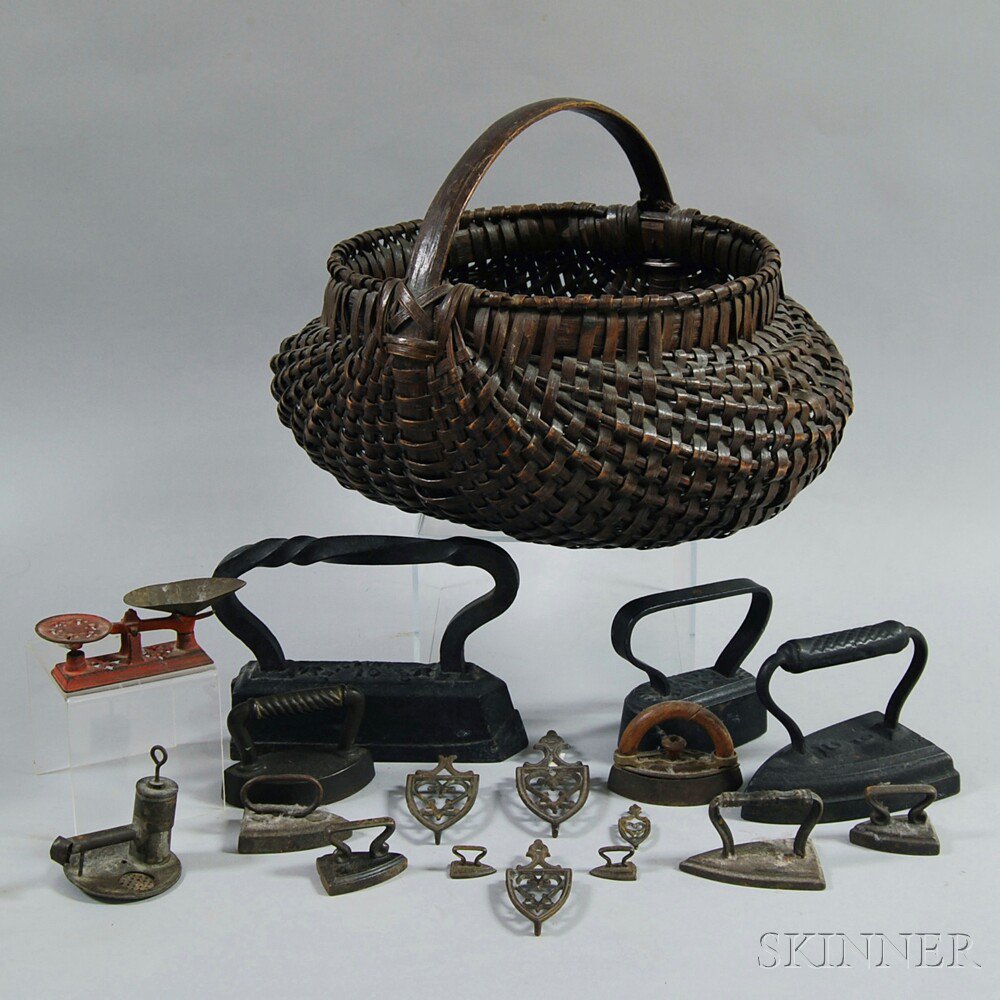 Appraisal: Group of Assorted Decorative Items including a woven splint double-melon