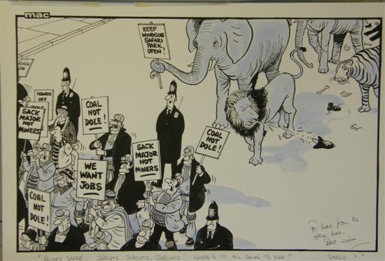 Appraisal: Original Mac cartoon ' Blimey Sarge Jobcuts Jobcuts Jobcuts Where's