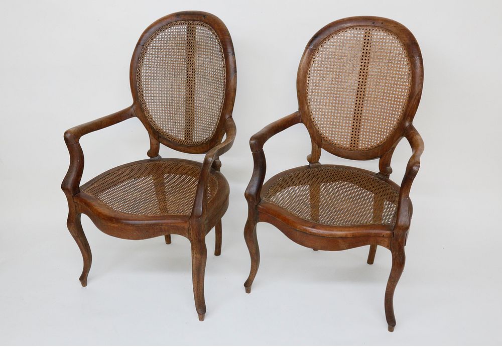 Appraisal: Pair of th Century Louis XV Teakwood Open Armchairs Pair