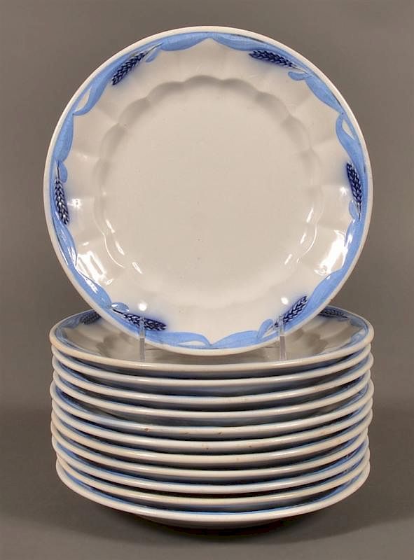 Appraisal: Ironstone China Blue Wheat Pattern Plates Twelve Ironstone China Blue