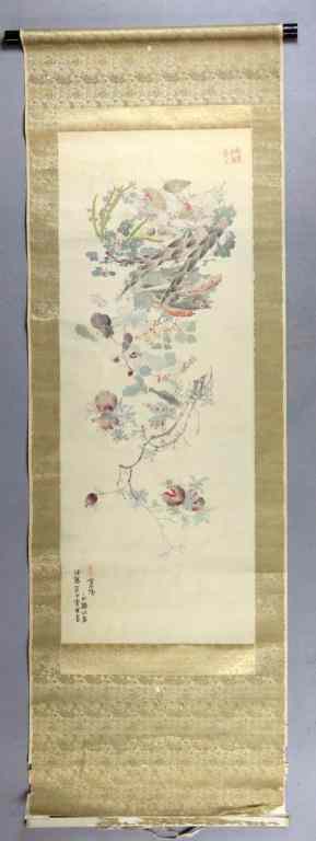 Appraisal: Japanese Meiji Period Scroll Painting On SilkFinely painted to depict