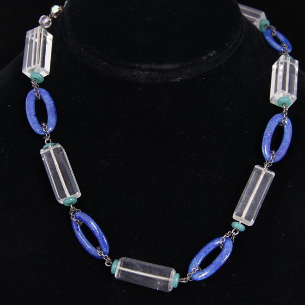 Appraisal: French Art Deco Lapis Lazuli oval link Necklace with Rectangular