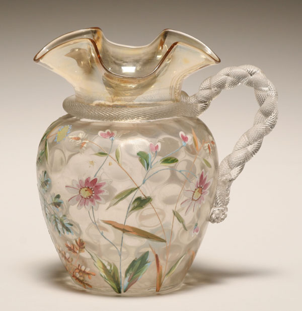 Appraisal: Stevens and Williams enameled pitcher cased glass floral and vine