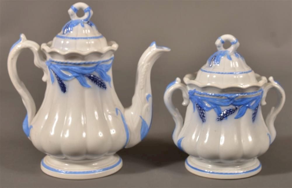 Appraisal: Ironstone Blue Wheat Pattern Teapot Sugar Ironstone China Blue Wheat