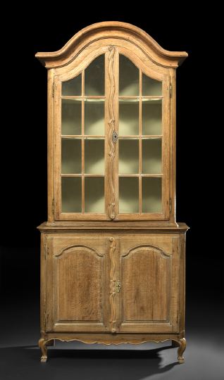 Appraisal: Provincial Louis XV-Style Bleached Oak Cabinet second quarter th century