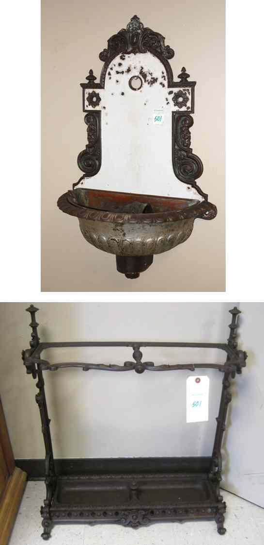 Appraisal: TWO EXAMPLES OF VICTORIAN CAST IRON French garden wall fountain