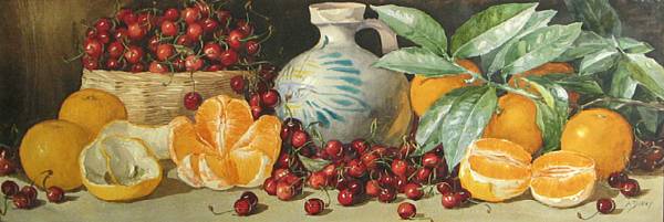 Appraisal: Arthur Dudley British A still life of oranges cherries and