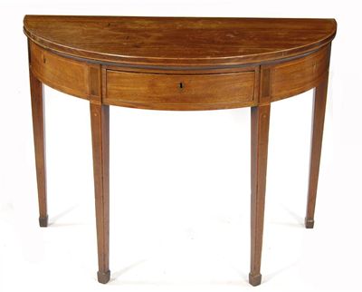 Appraisal: A George III mahogany demi-lune tea table inlaid boxwood stringing